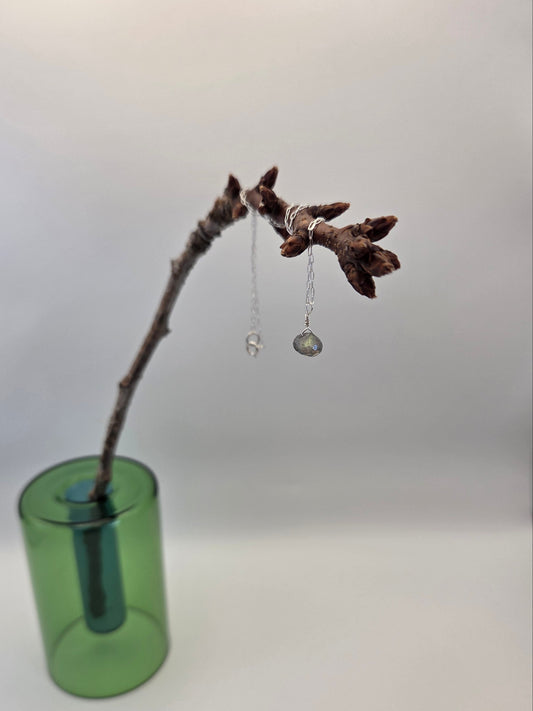 Labradorite sterling silver necklace (wide-base pendant)