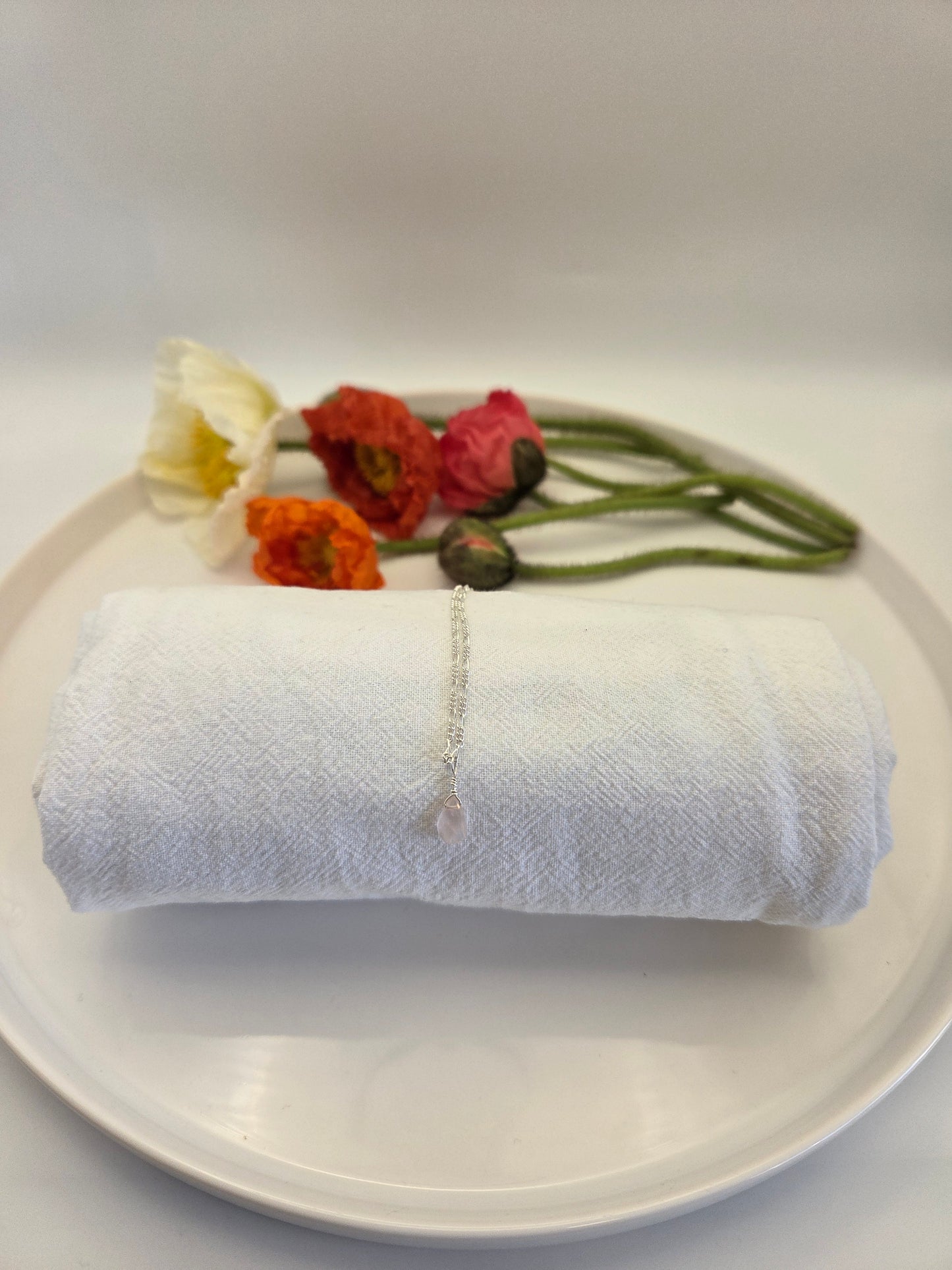 Rose quartz sterling silver necklace