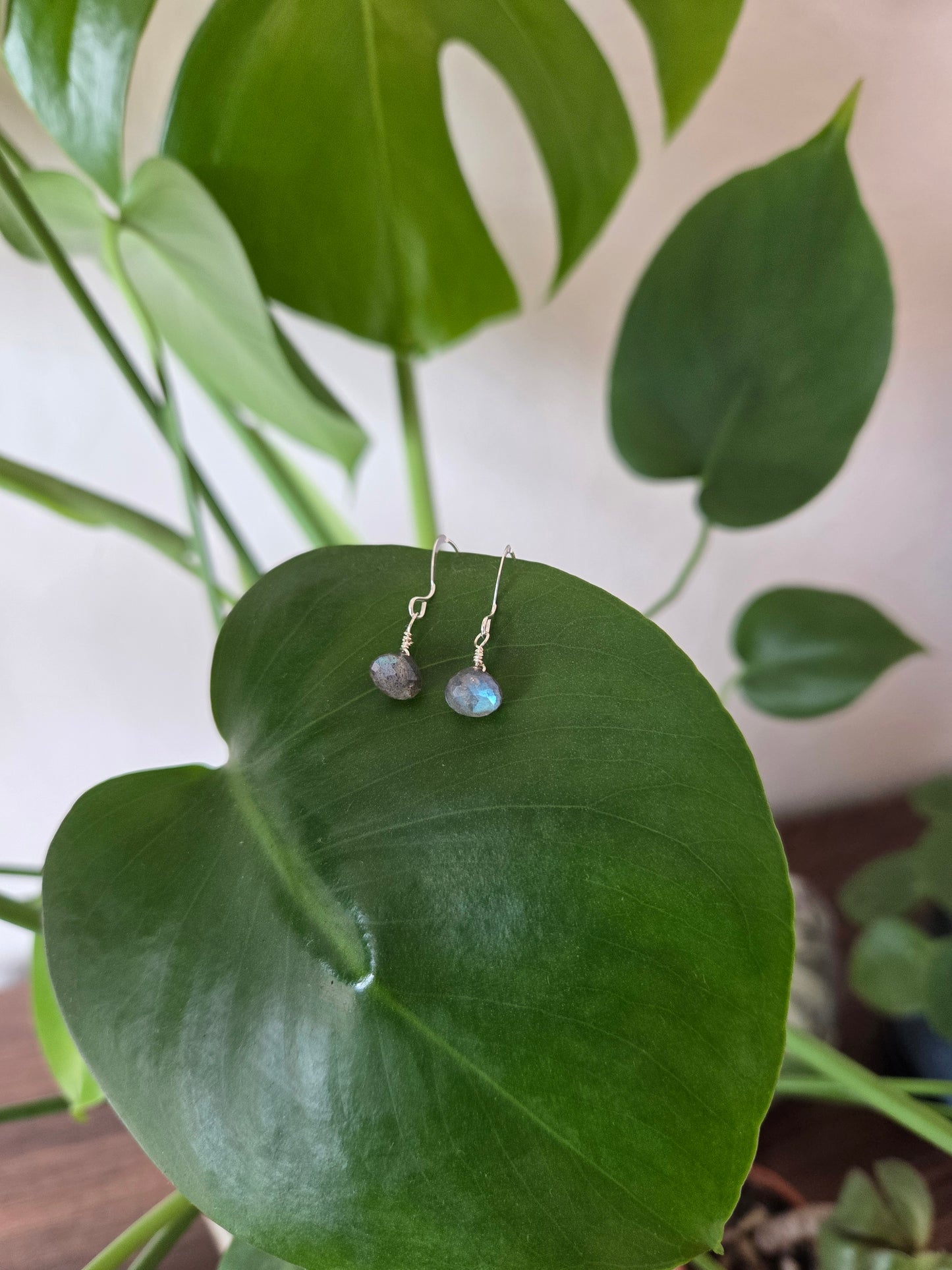 Labradorite sterling silver earrings (wide-base pendant)