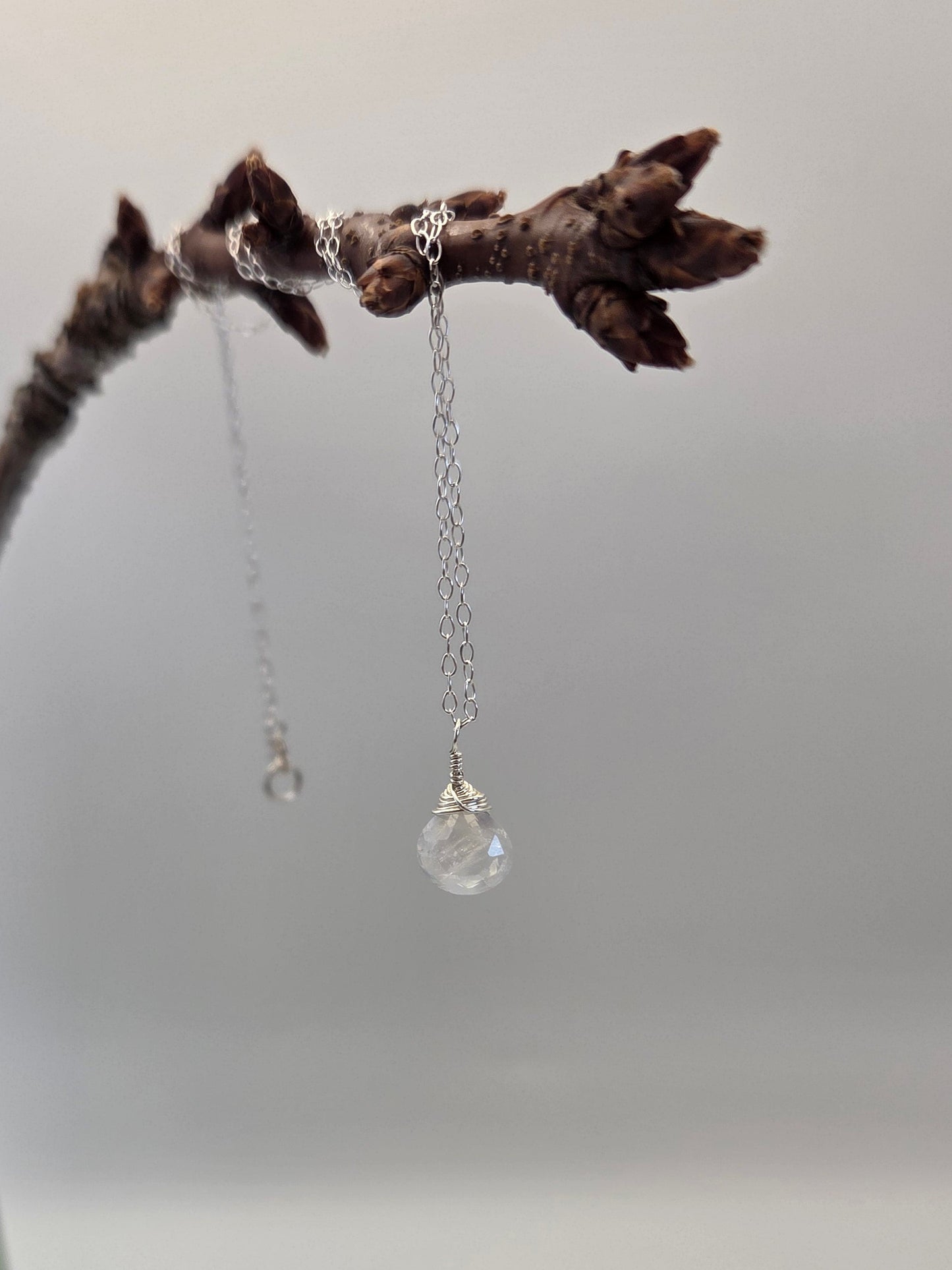 Rainbow moonstone sterling silver necklace