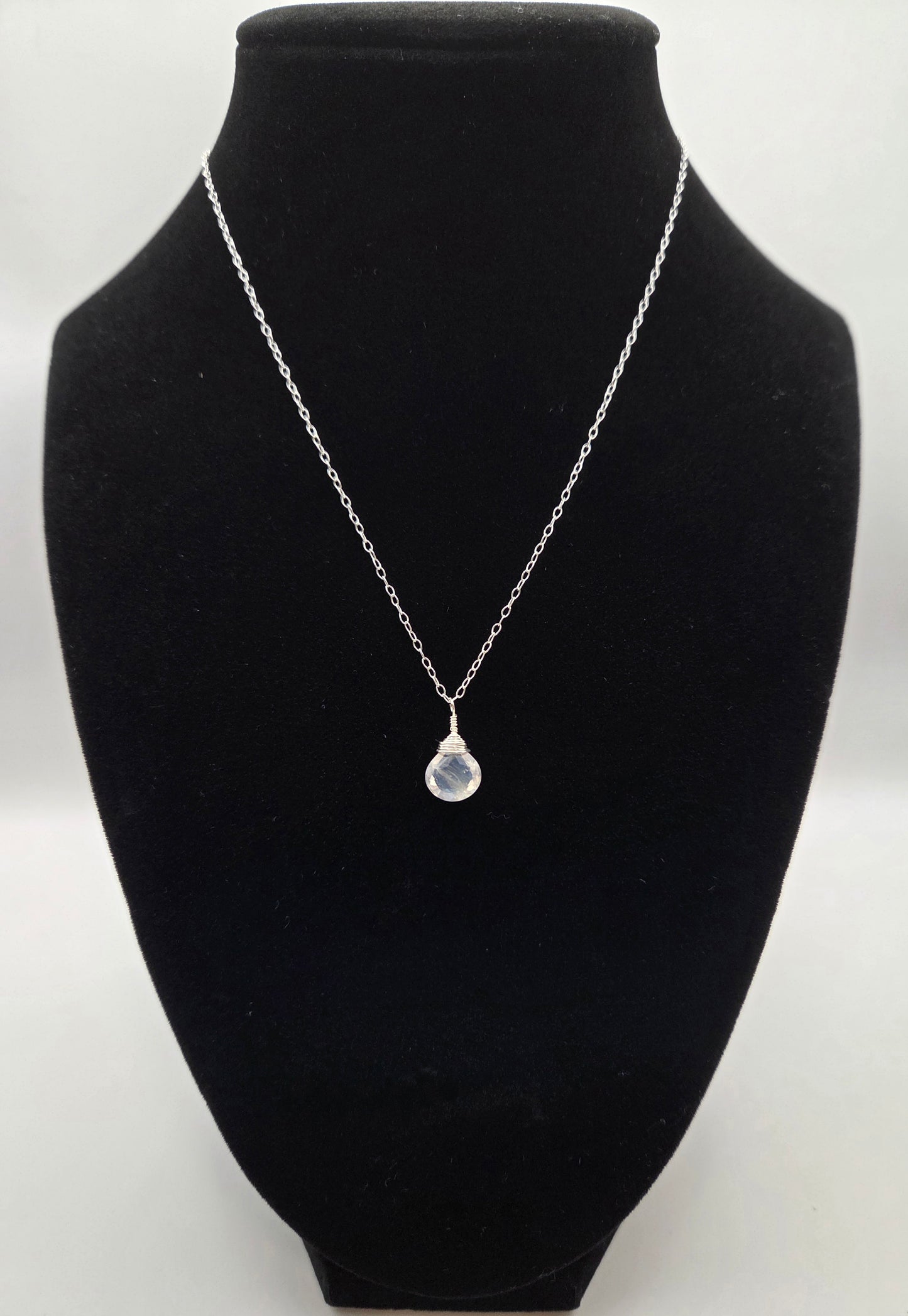 Rainbow moonstone sterling silver necklace
