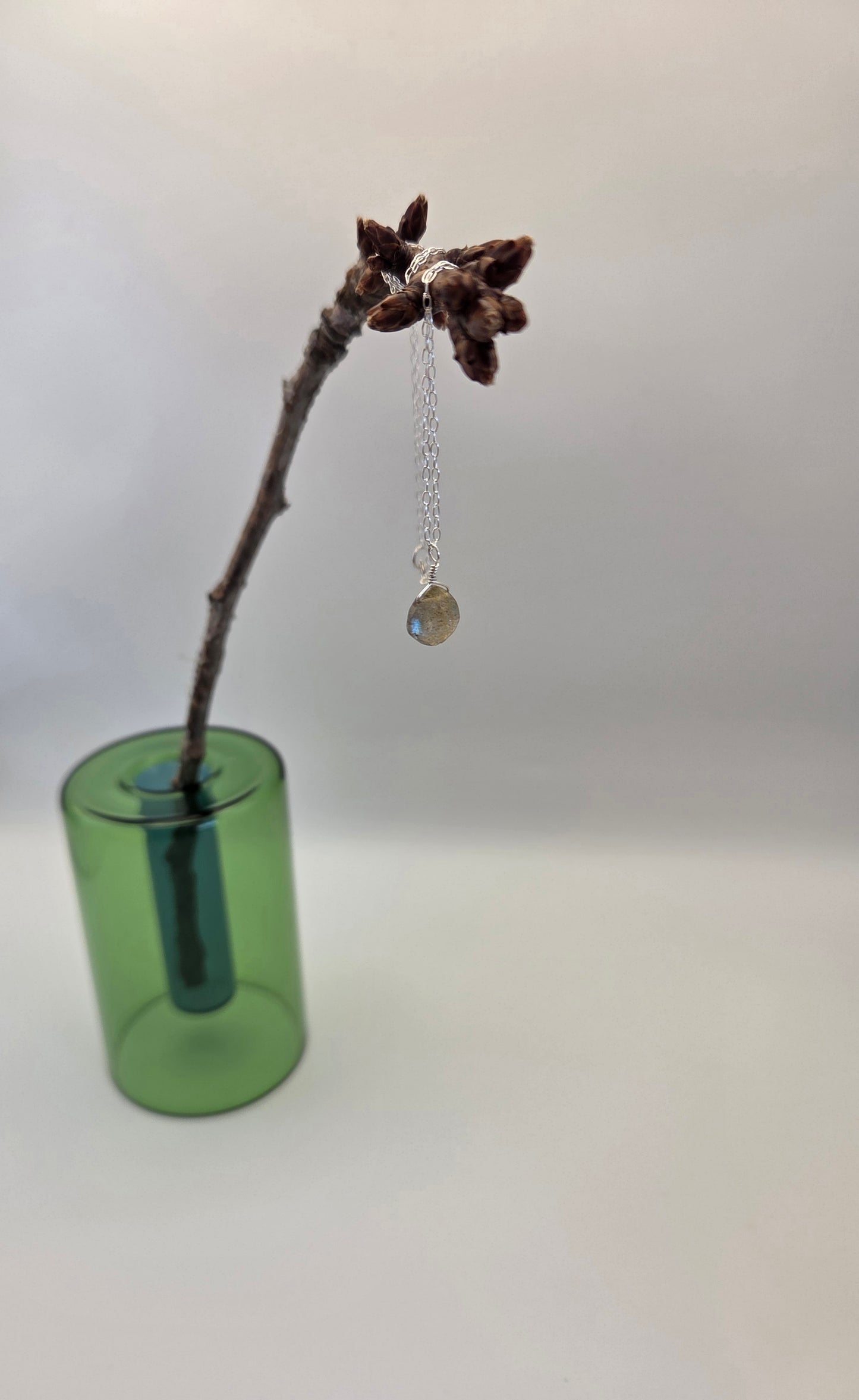 Labradorite sterling silver necklace (puffed teardrop)