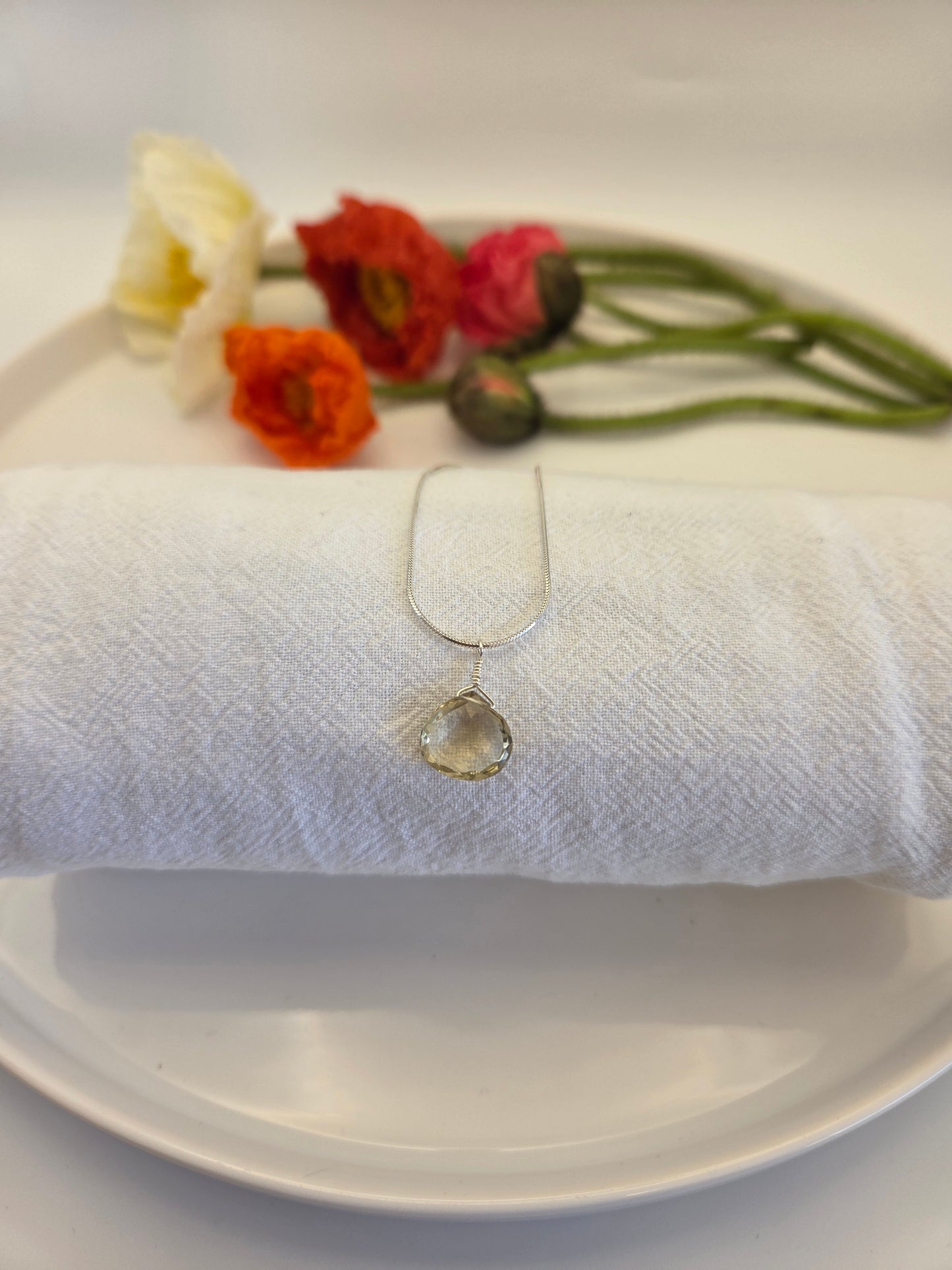 Lemon quartz sterling silver necklace