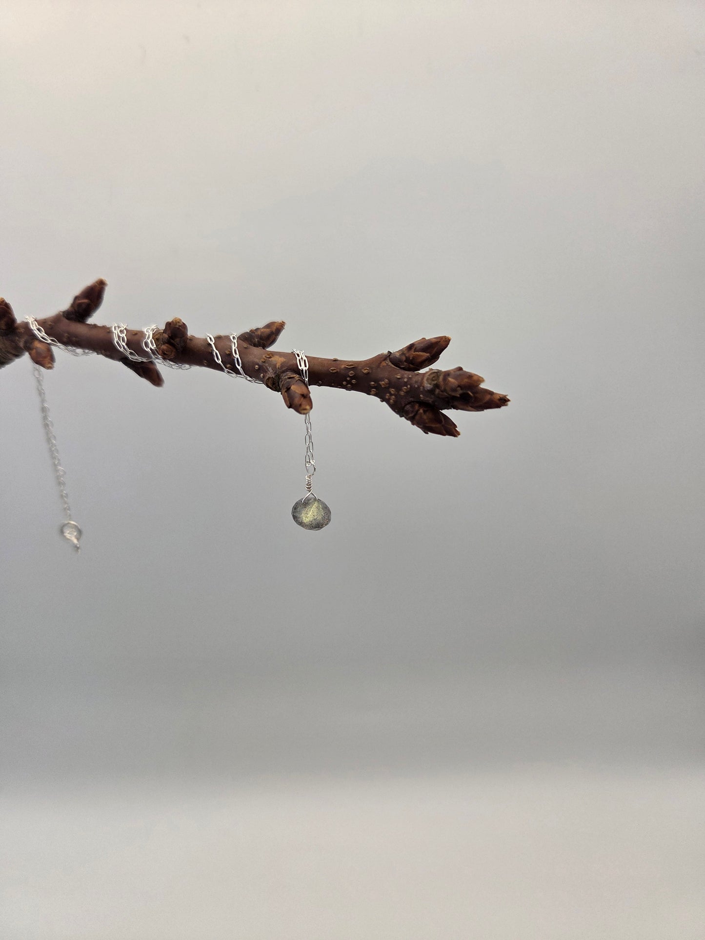 Labradorite sterling silver necklace (wide-base pendant)