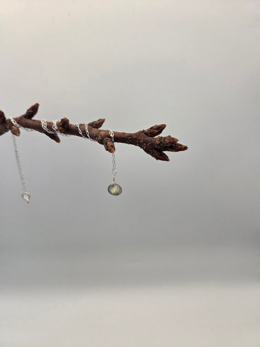 Labradorite sterling silver necklace (wide-base pendant)