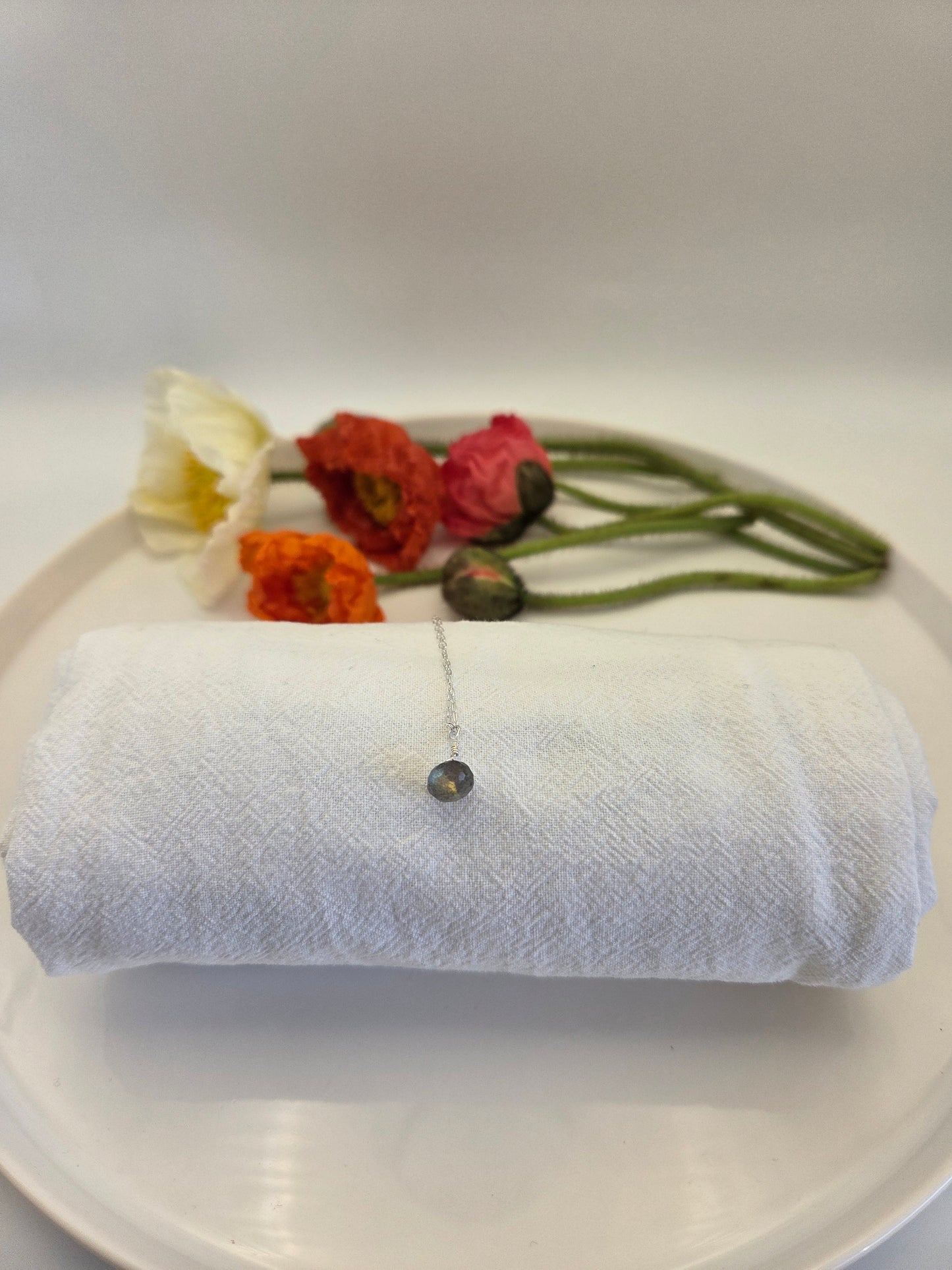 Labradorite sterling silver necklace (wide-base pendant)