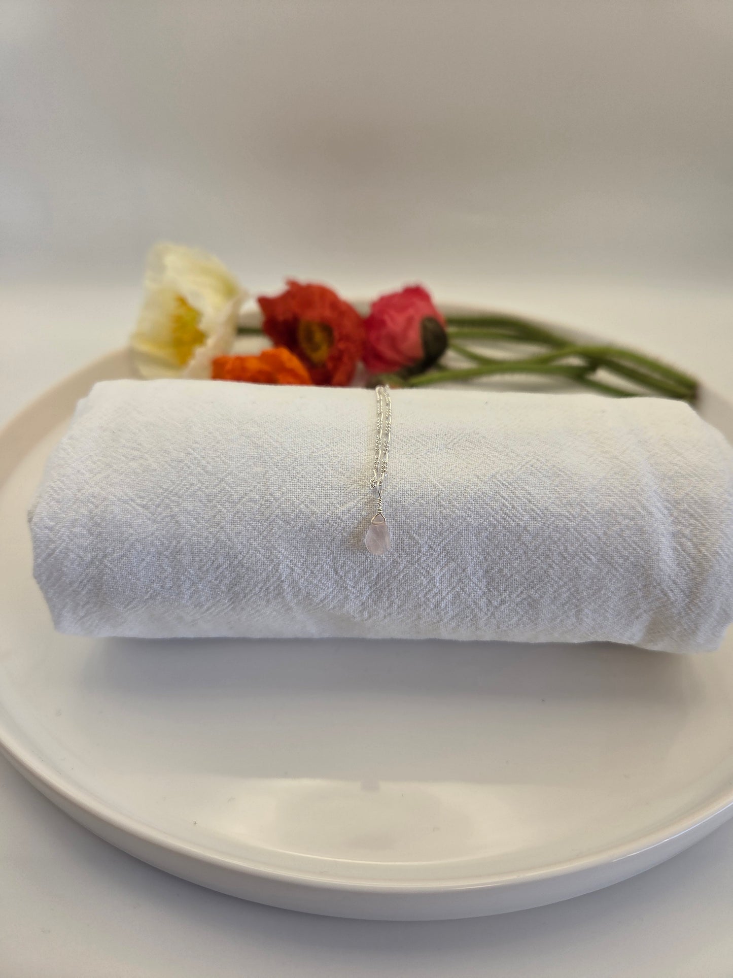 Rose quartz sterling silver necklace
