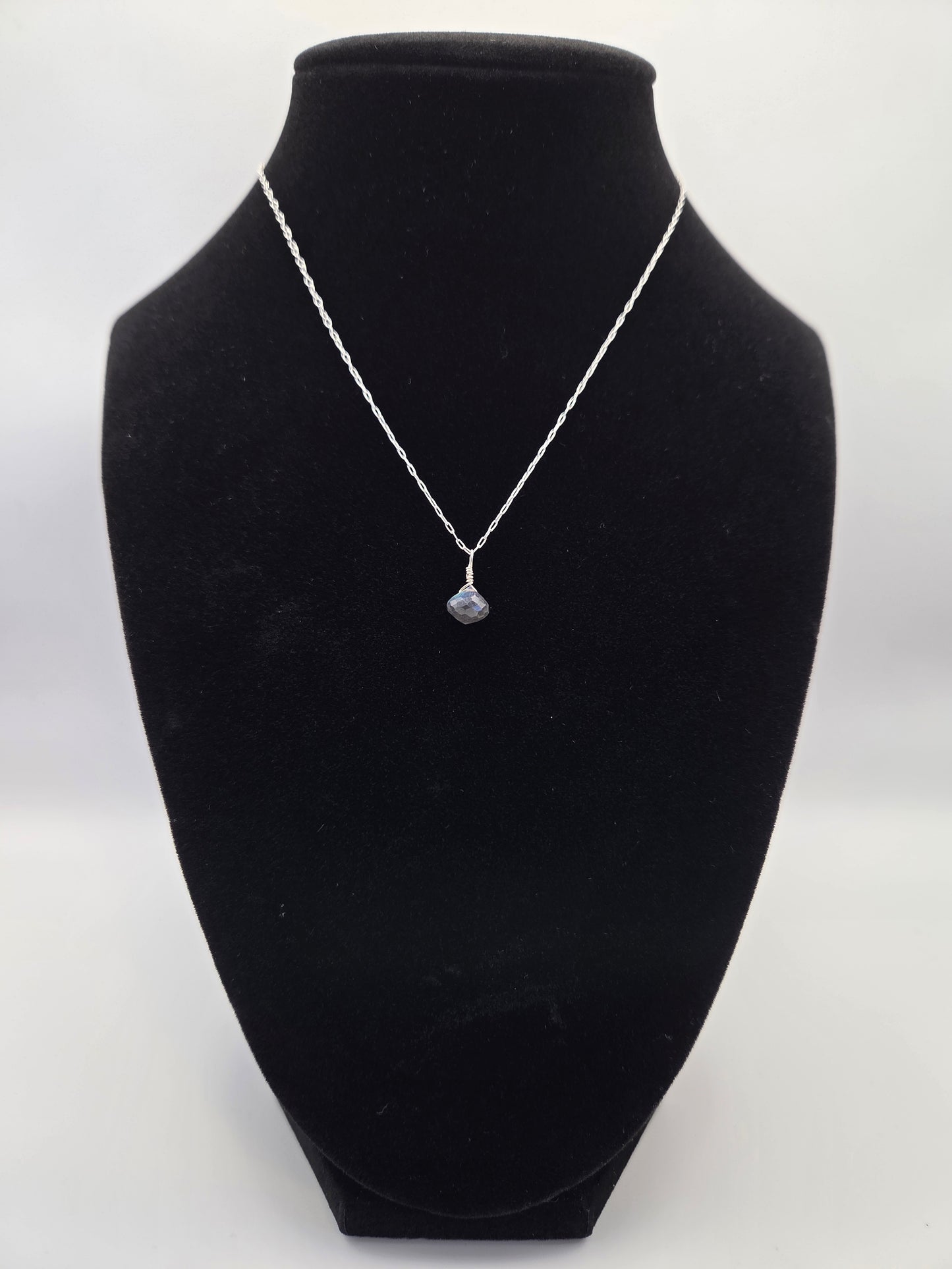 Labradorite sterling silver necklace (wide-base pendant)