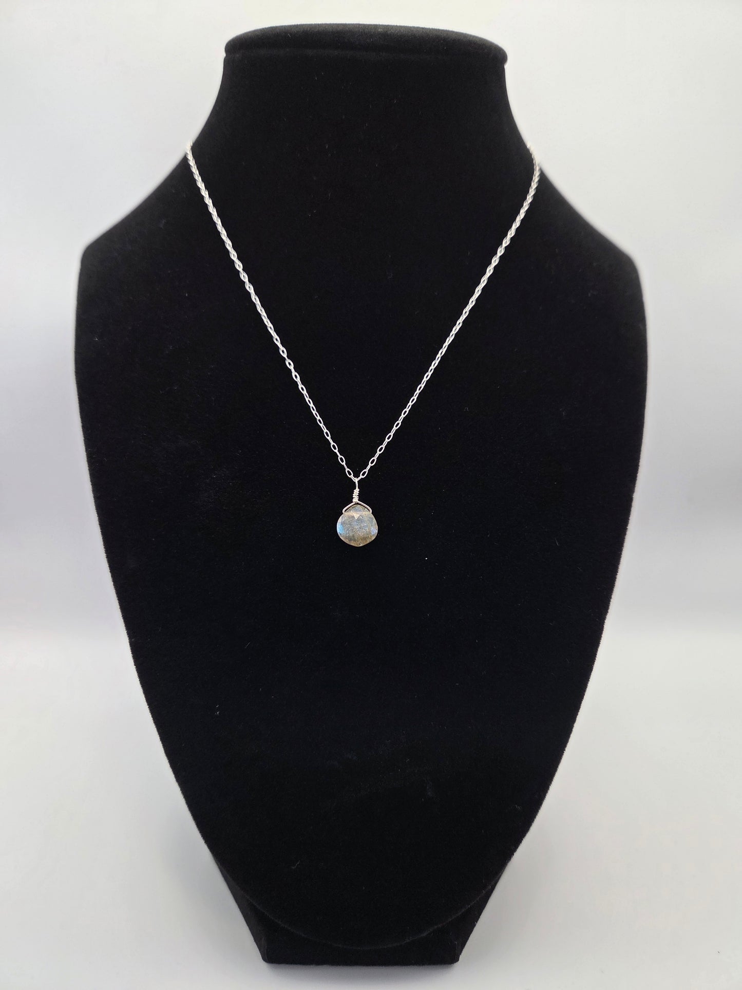 Labradorite sterling silver necklace (puffed teardrop)