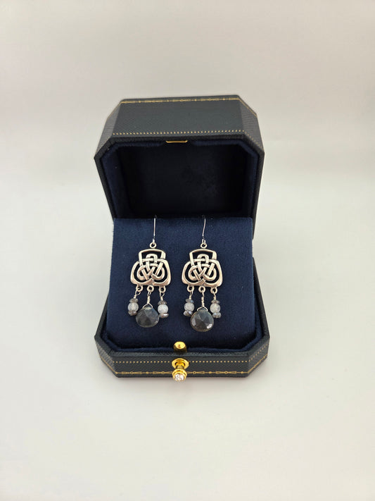 Labradorite and moonstone sterling silver earrings