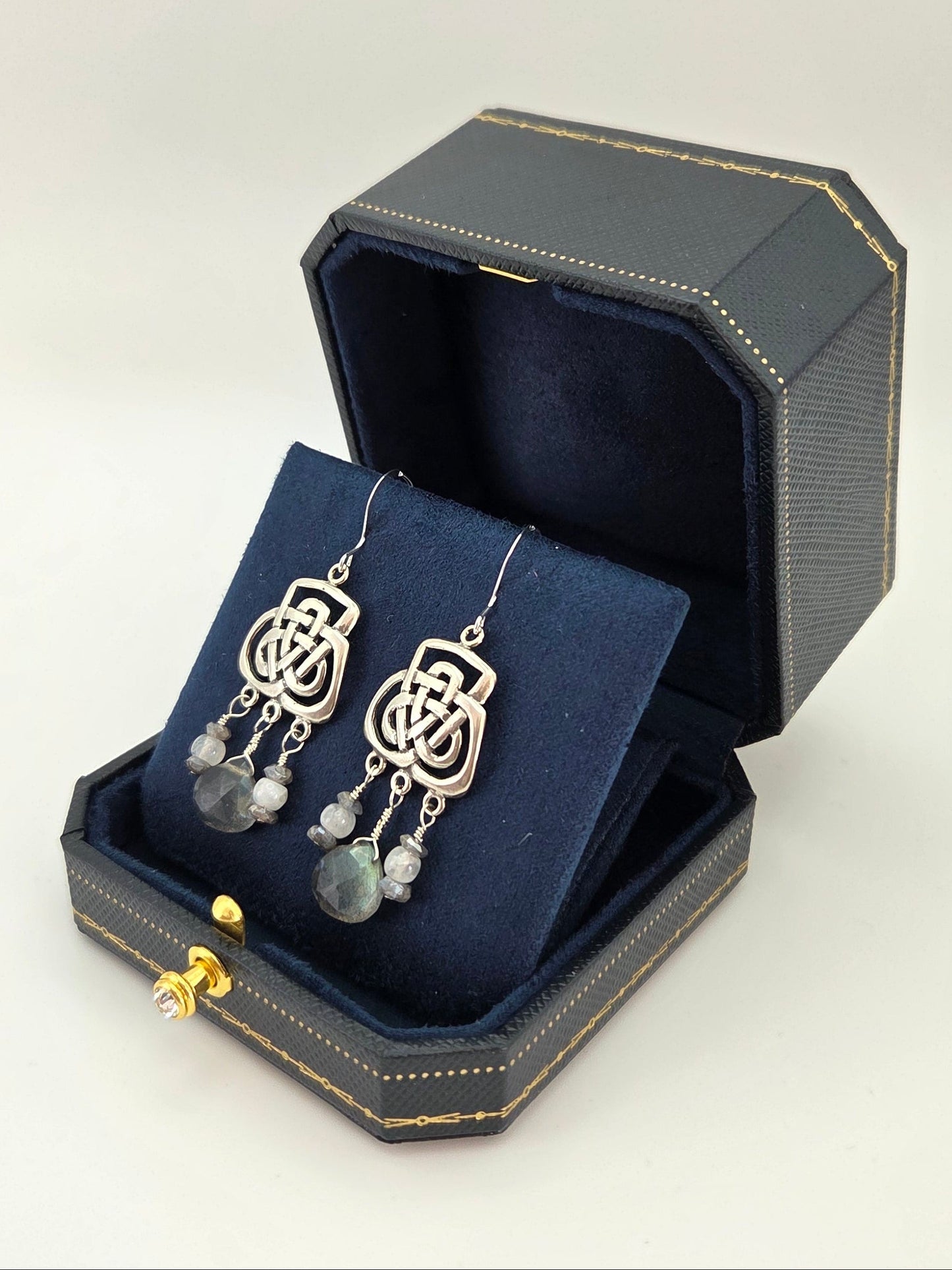 Labradorite and moonstone sterling silver earrings
