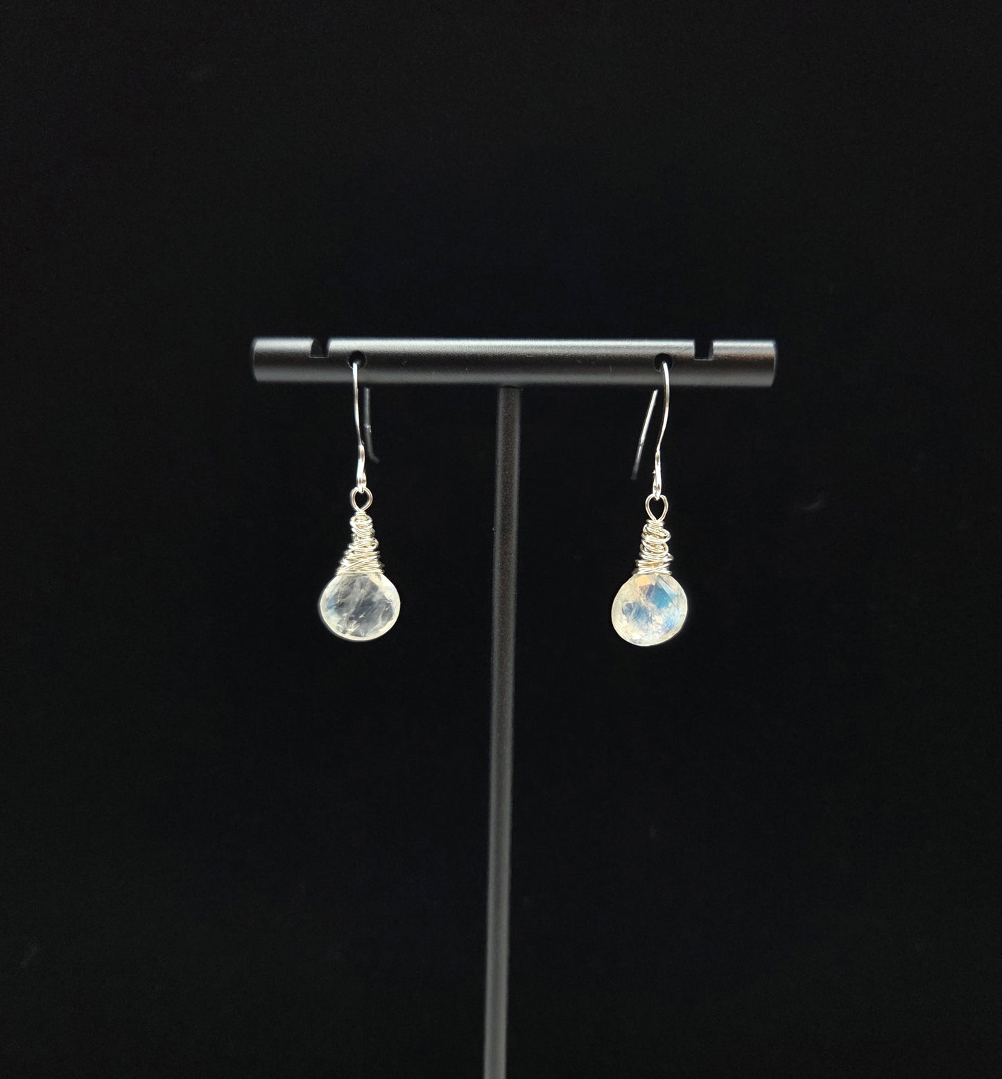 Rainbow moonstone sterling silver earrings