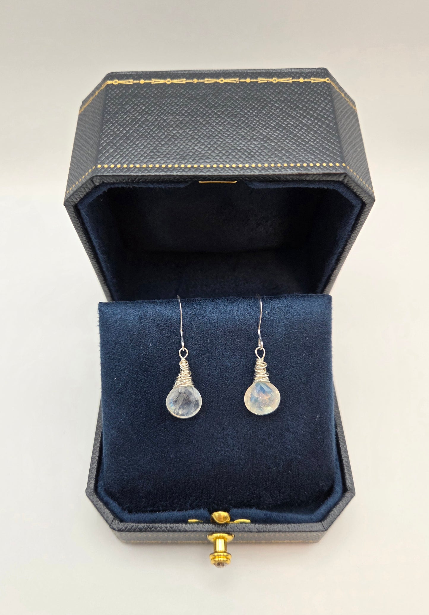 Rainbow moonstone sterling silver earrings