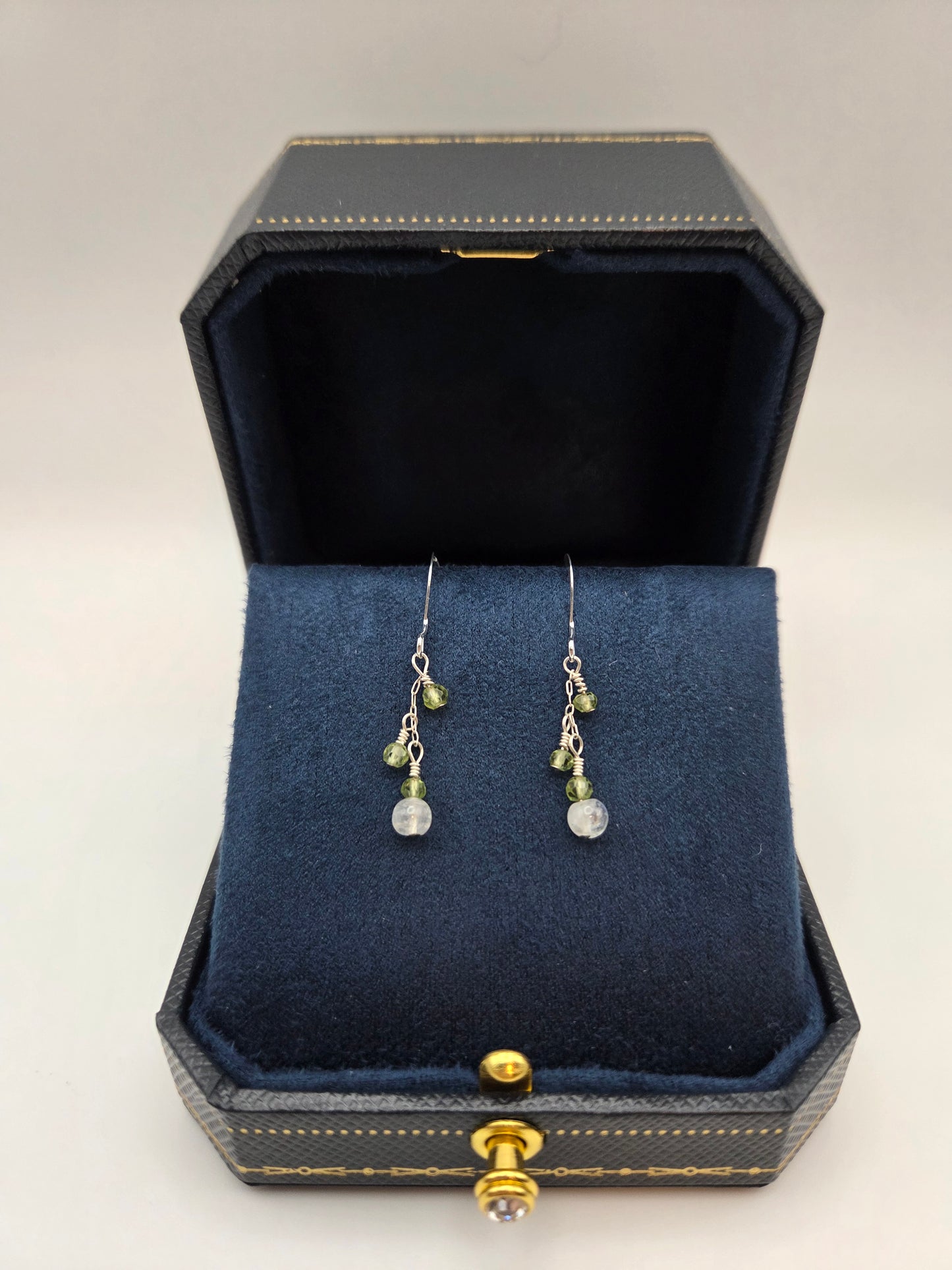 Moonstone and peridot sterling silver earrings