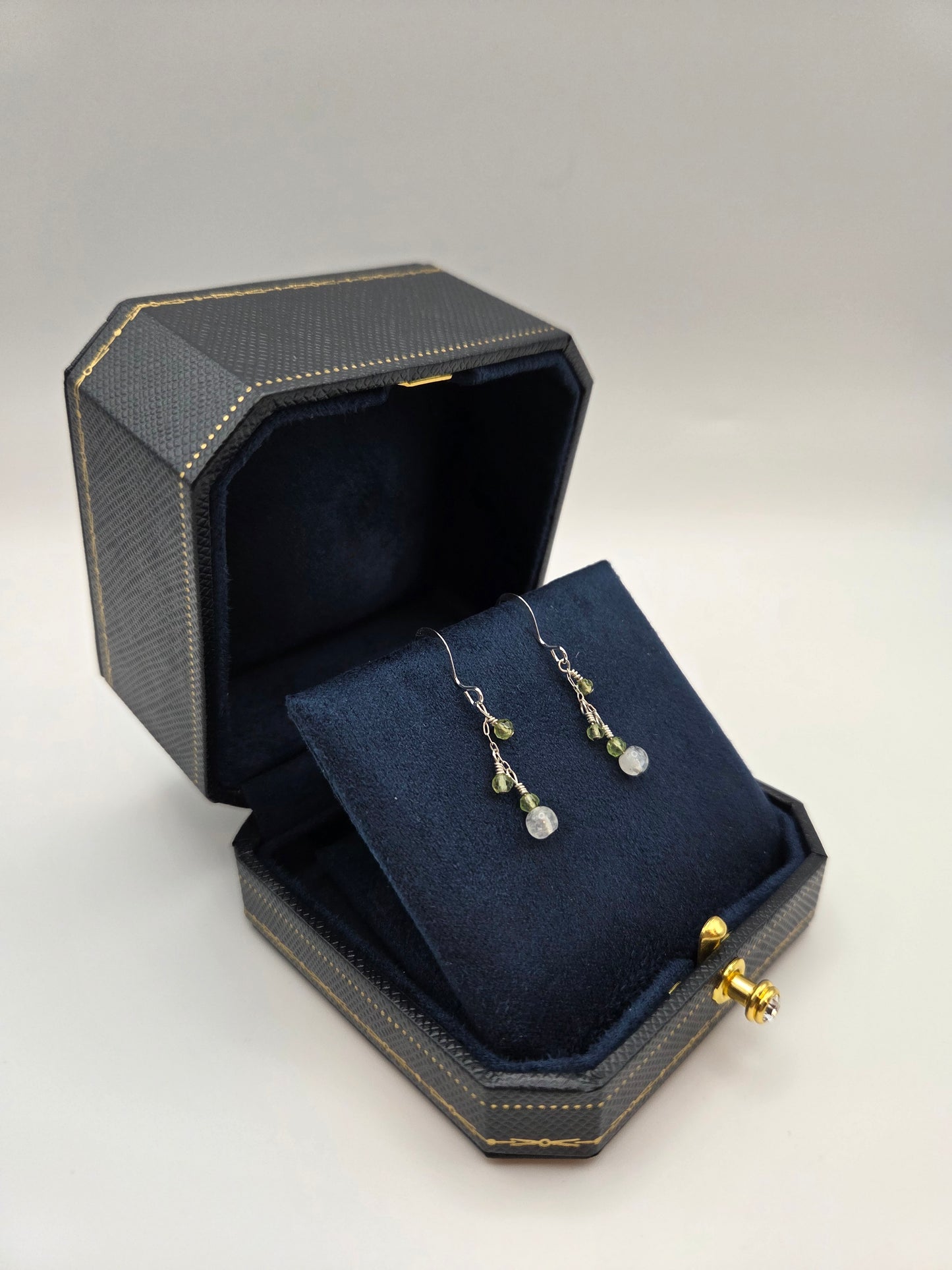 Moonstone and peridot sterling silver earrings