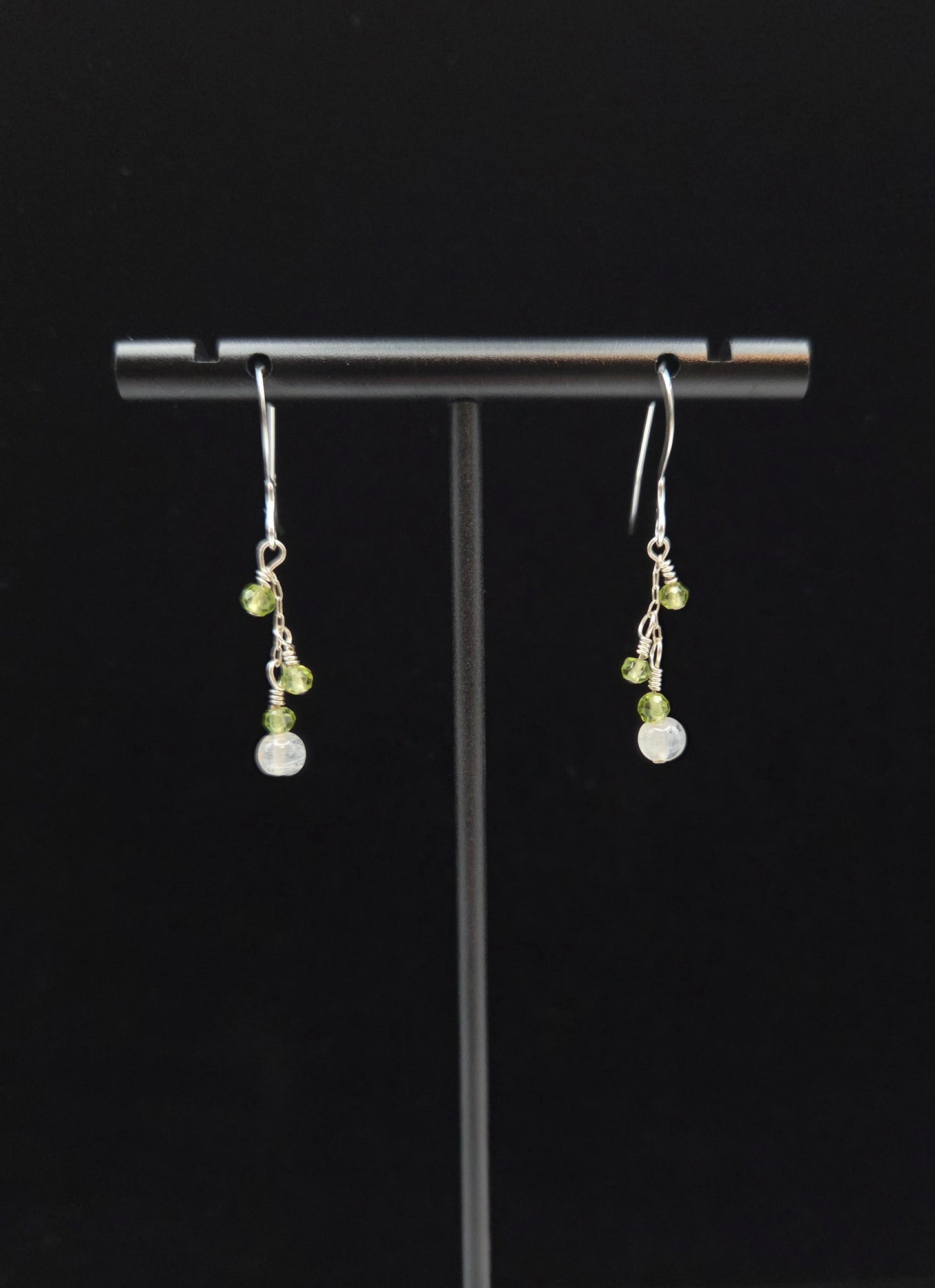Moonstone and peridot sterling silver earrings