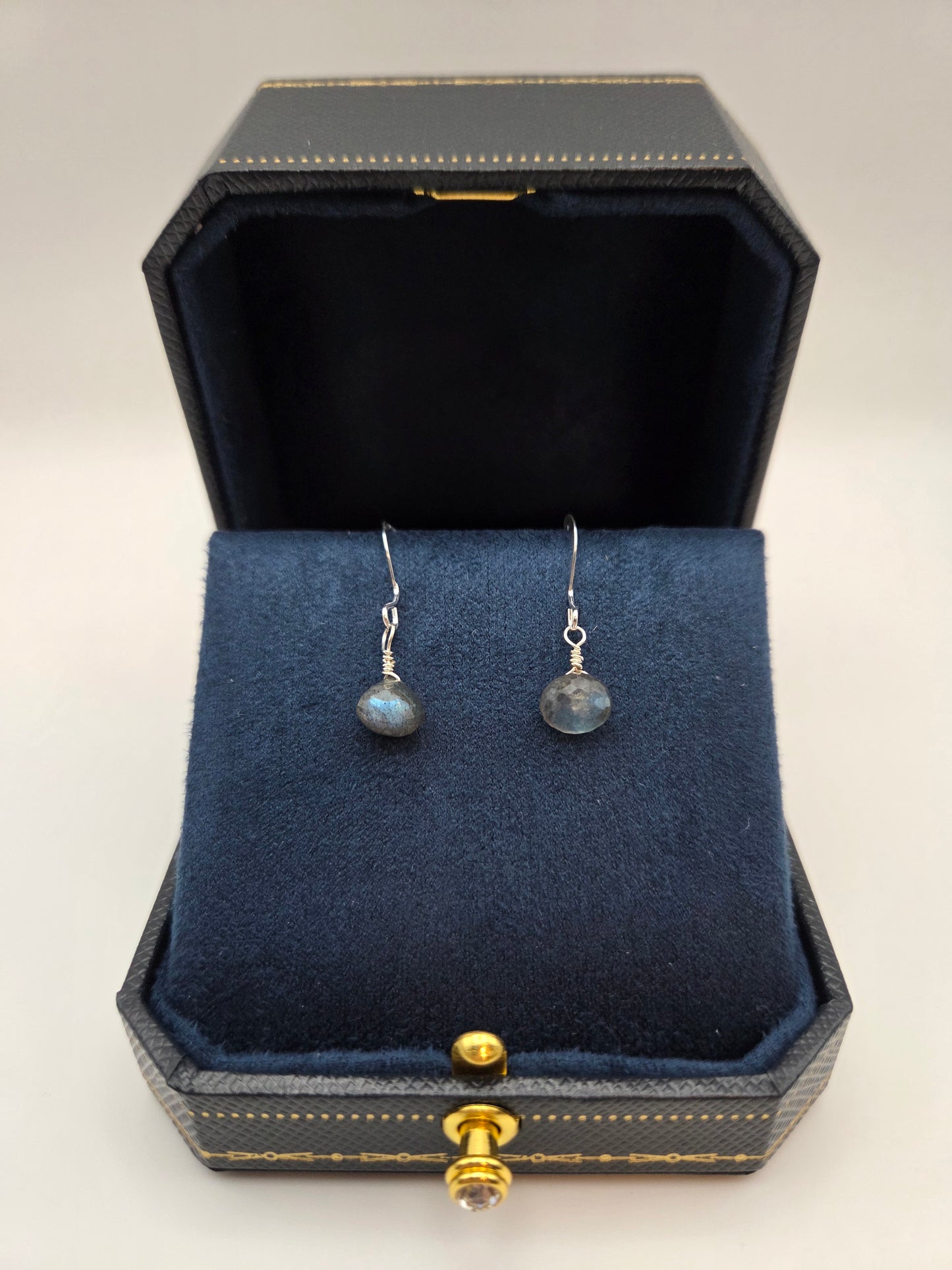 Labradorite sterling silver earrings (wide-base pendant)