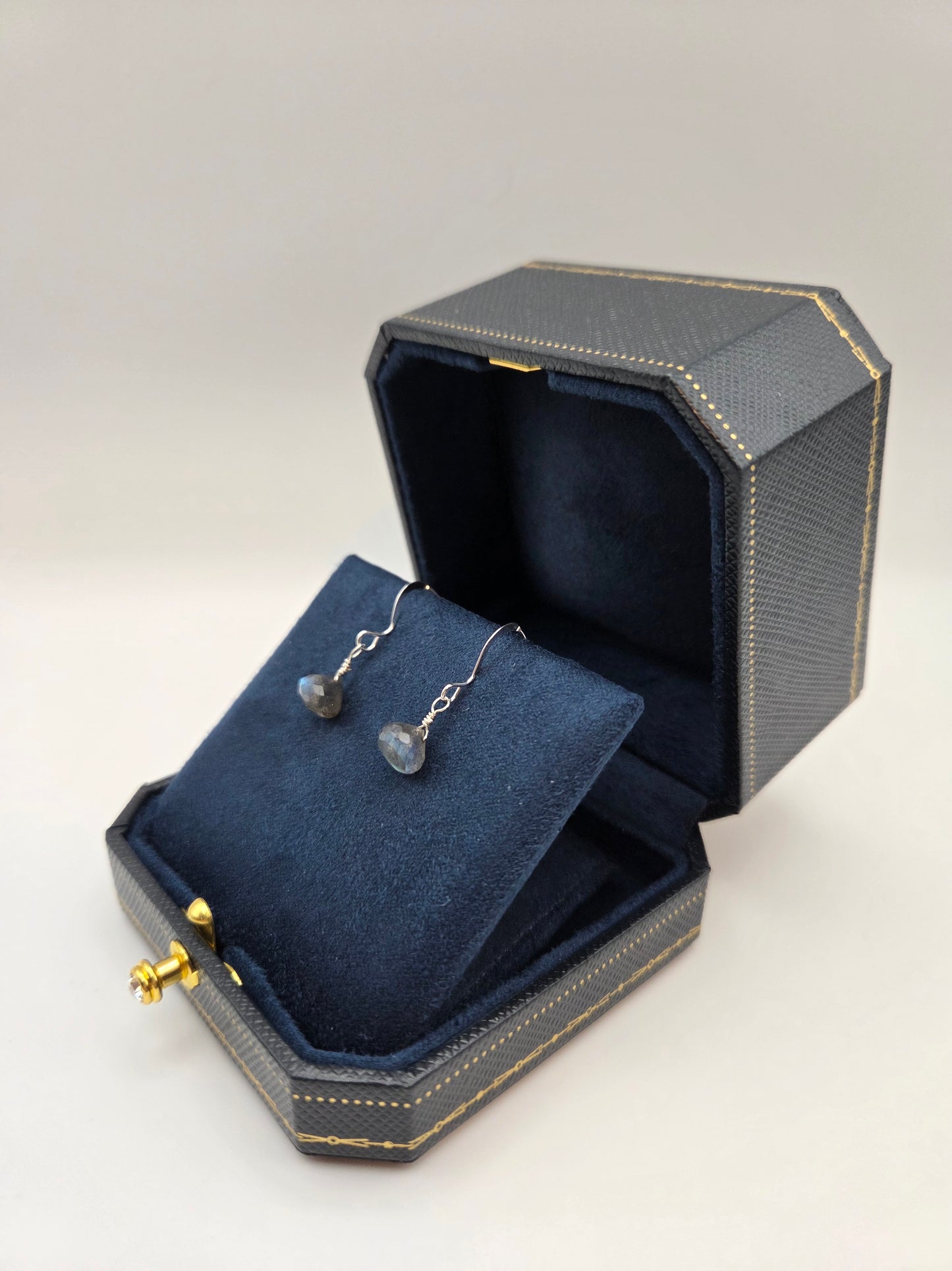 Labradorite sterling silver earrings (wide-base pendant)