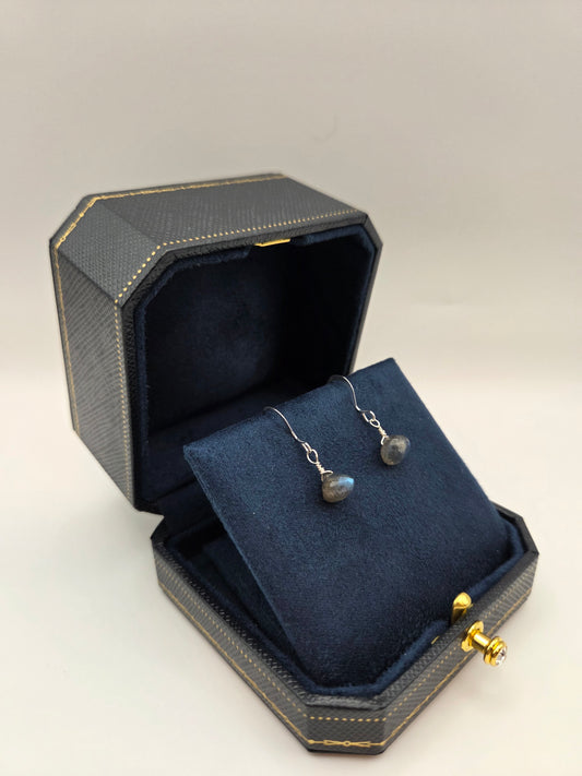 Labradorite sterling silver earrings (wide-base pendant)