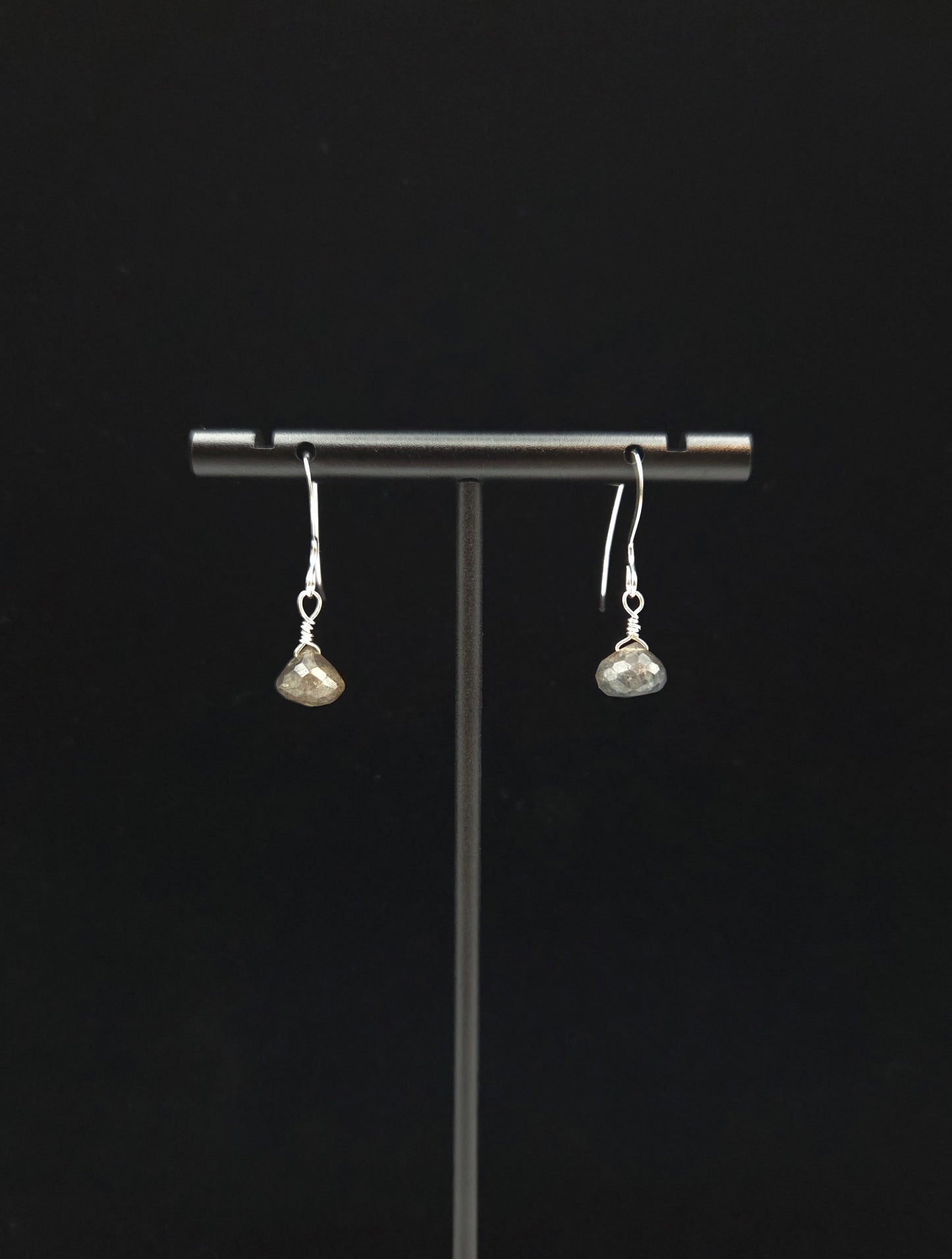 Labradorite sterling silver earrings (wide-base pendant)