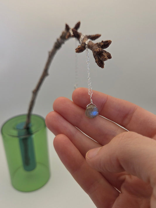 Labradorite sterling silver necklace (puffed teardrop)