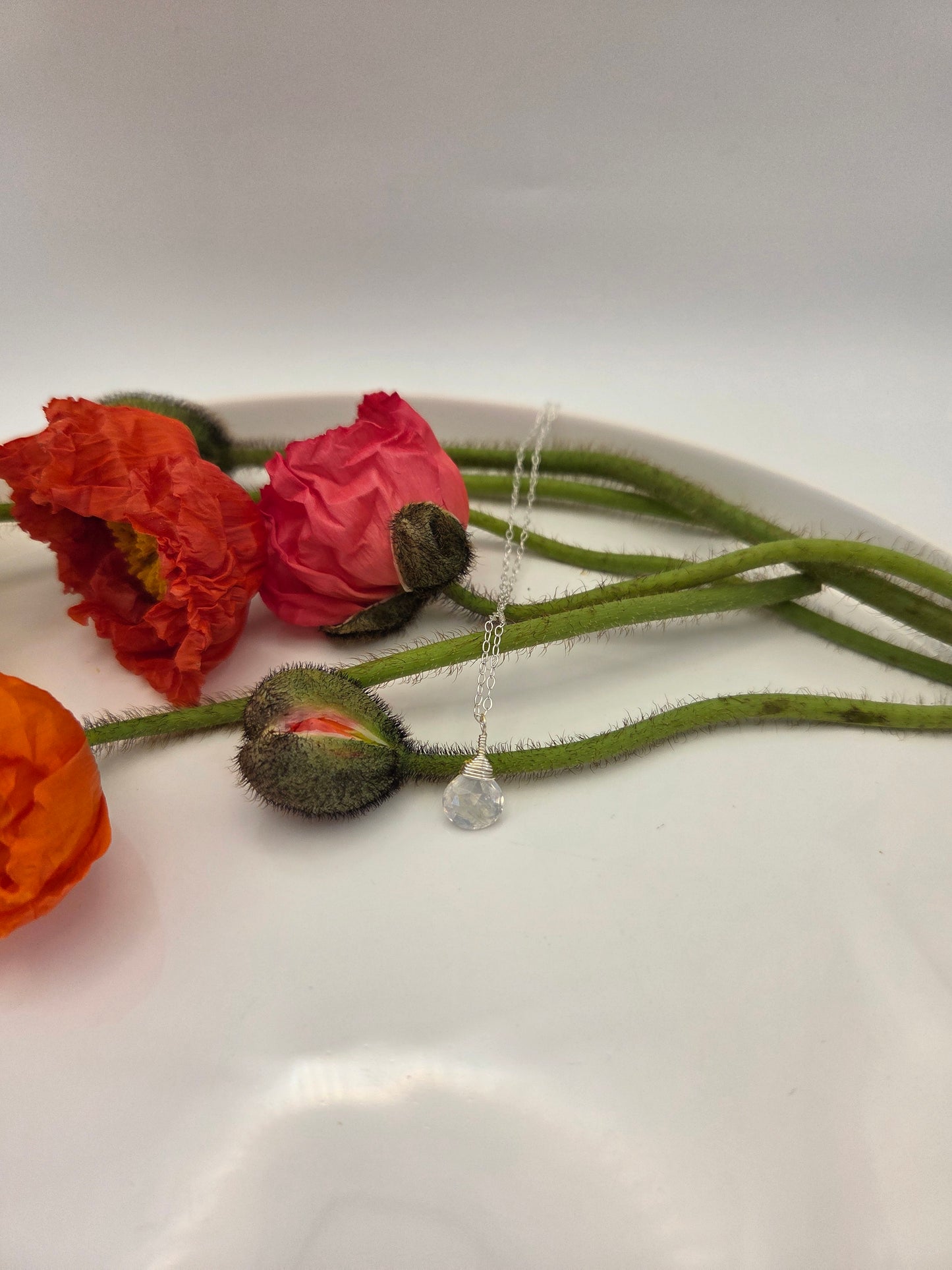 Rainbow moonstone sterling silver necklace