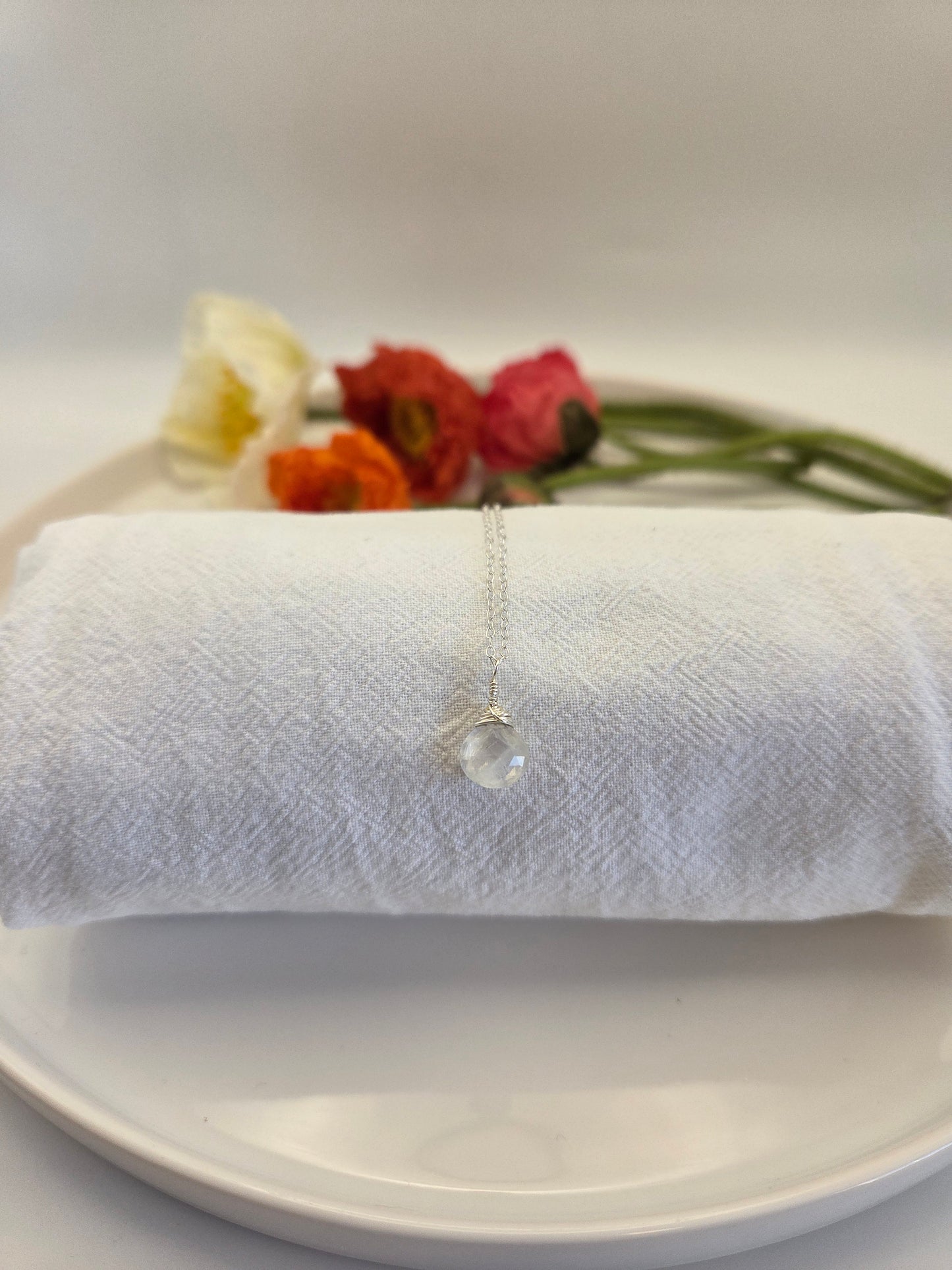 Rainbow moonstone sterling silver necklace