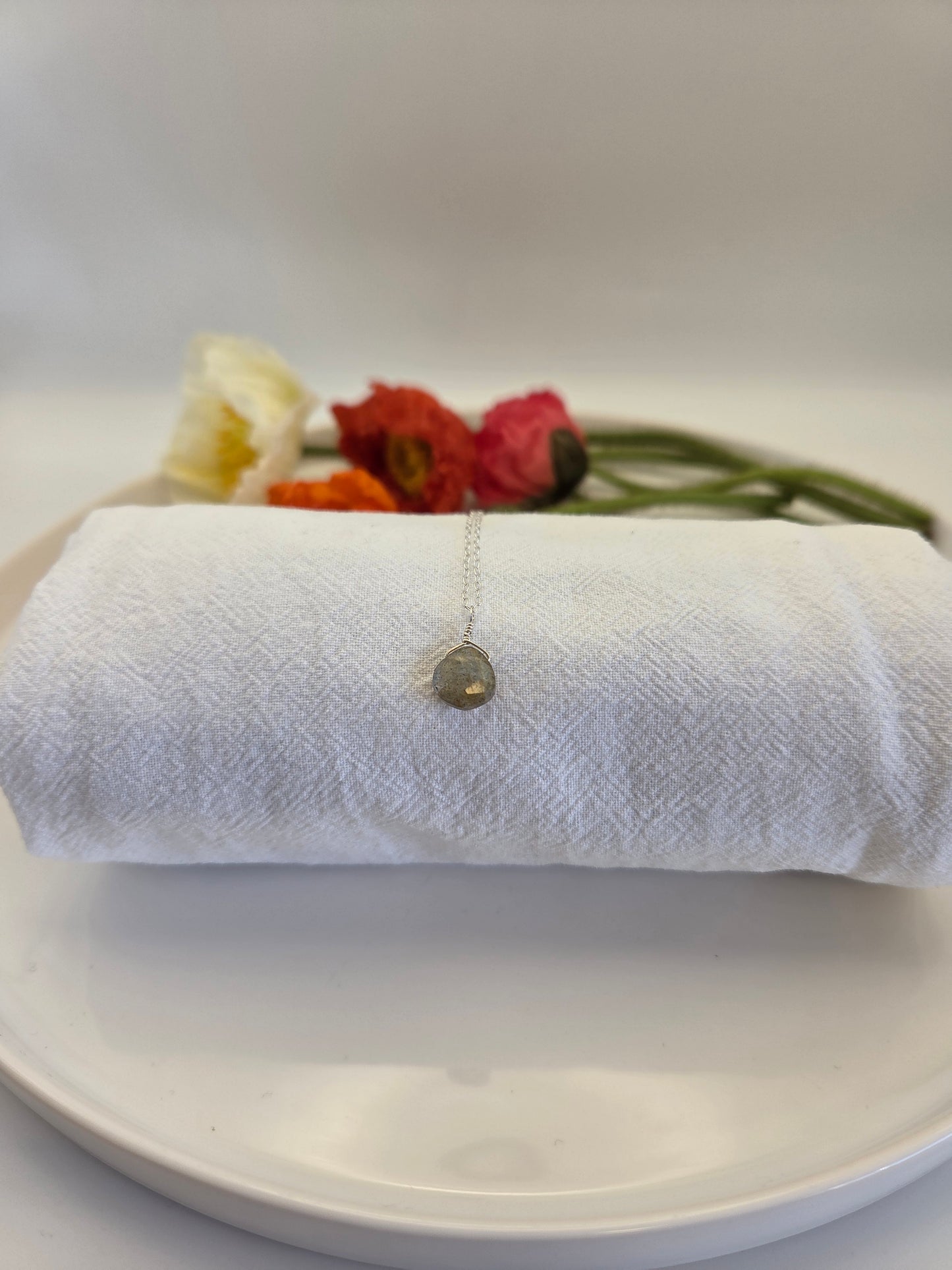 Labradorite sterling silver necklace (puffed teardrop)