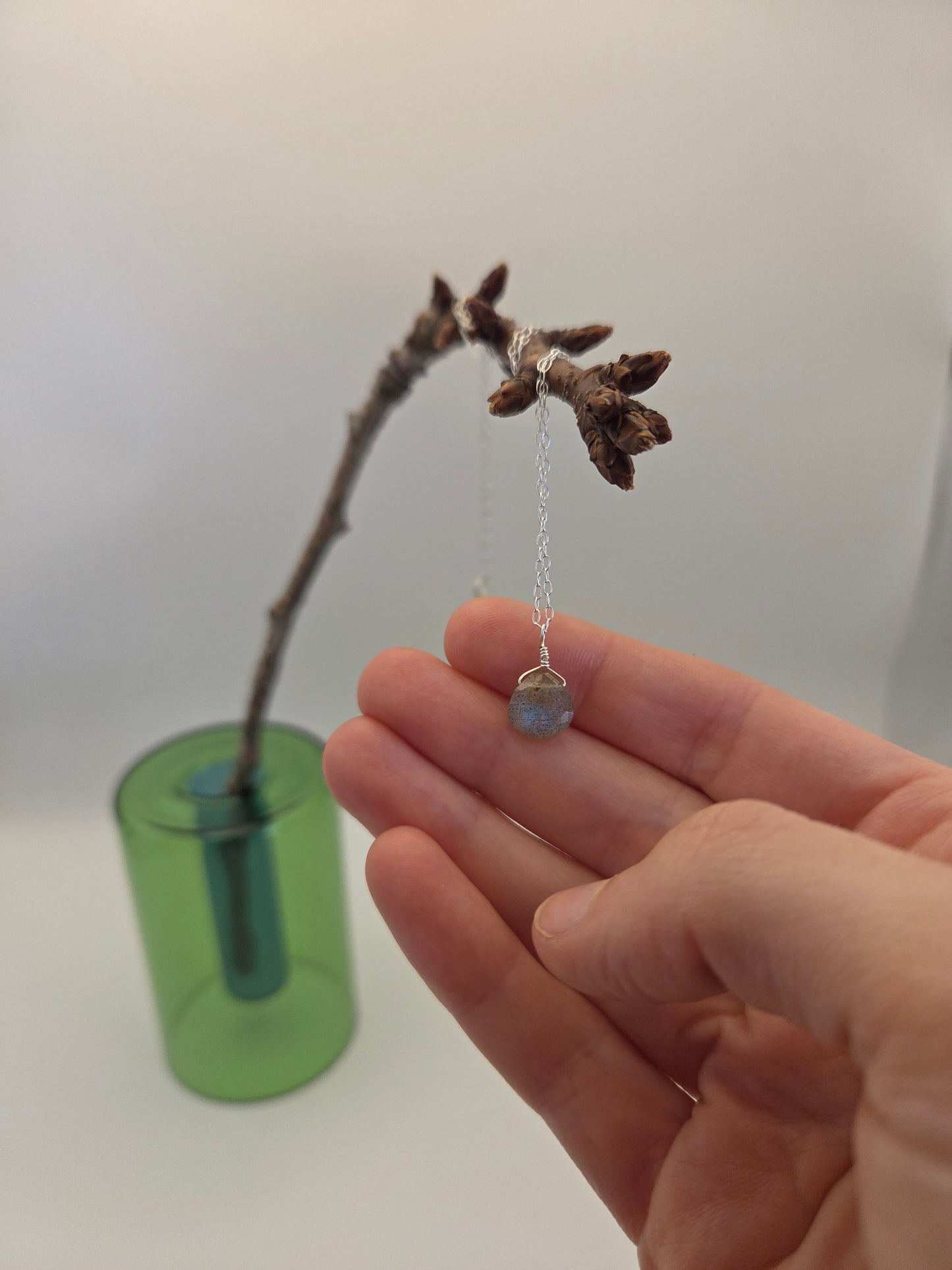 Labradorite sterling silver necklace (puffed teardrop)
